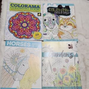 Coloring Book Set with Mandala, Animals, and Gardens. You Get All 4 Books New!